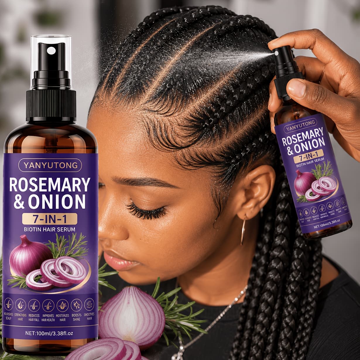 TEMU Rosemary Onion Hair , 7-in-1 Formula Contains Biotin Scalp , Which Can Improve The Irritability, And Knotting, Bifurcations, And Create A Fluffy, Fresh, Non Greasy, Wash Care Essential Oil