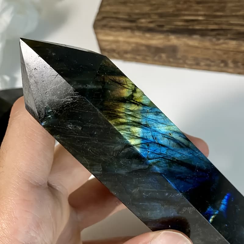 TEMU 1pc Labradorite Obelisk - Flashy Polished Natural Labradorite Point For Home Decor & Crystal Crafts - Unscented Solid Tower For Mascot & Holiday Gift