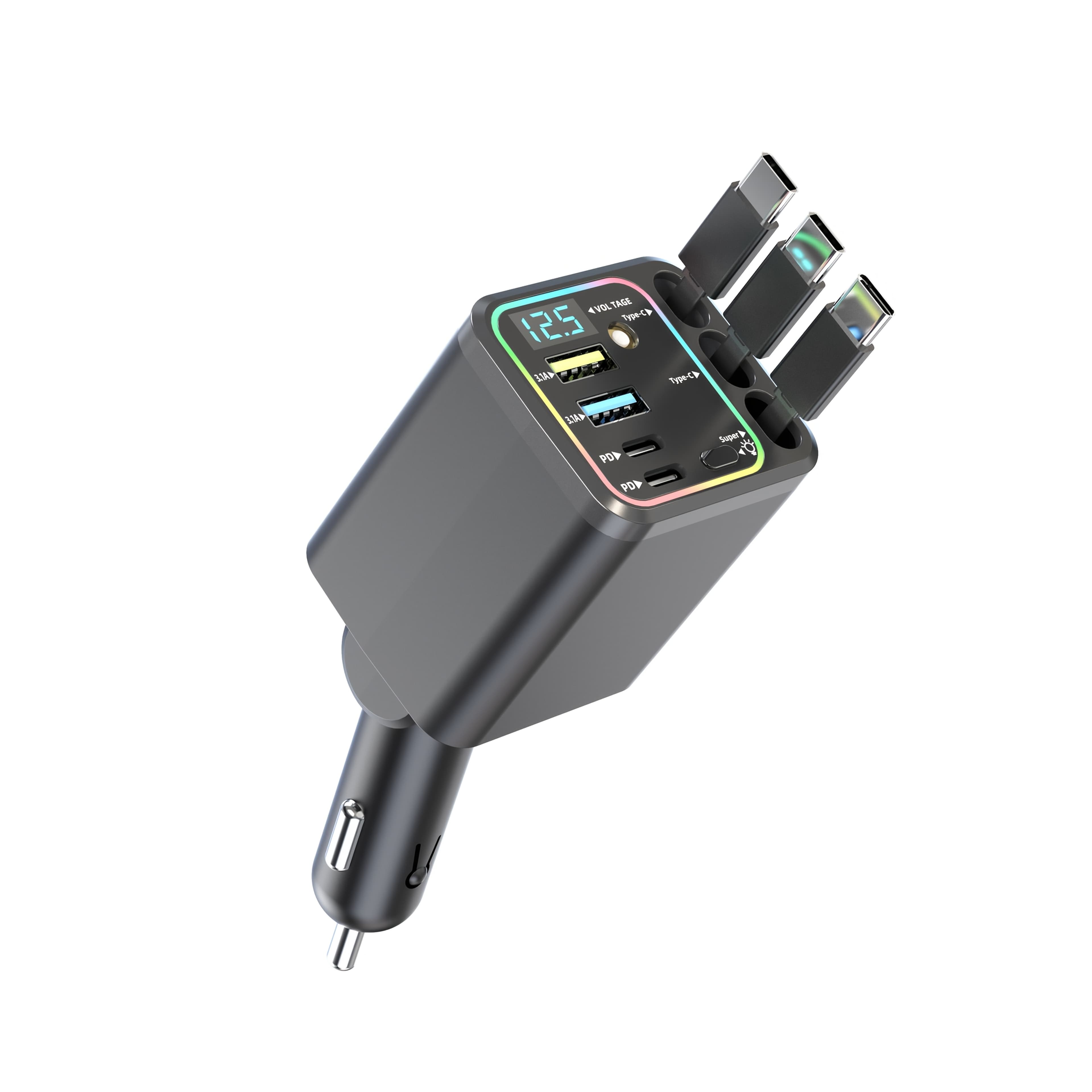 TEMU Beimingsi Charger With Fast Charging For Devices, One-button Ambient Light Function, 3 Extendable Cables/ Voltage Detection. Suitable For All Mobile Phones.