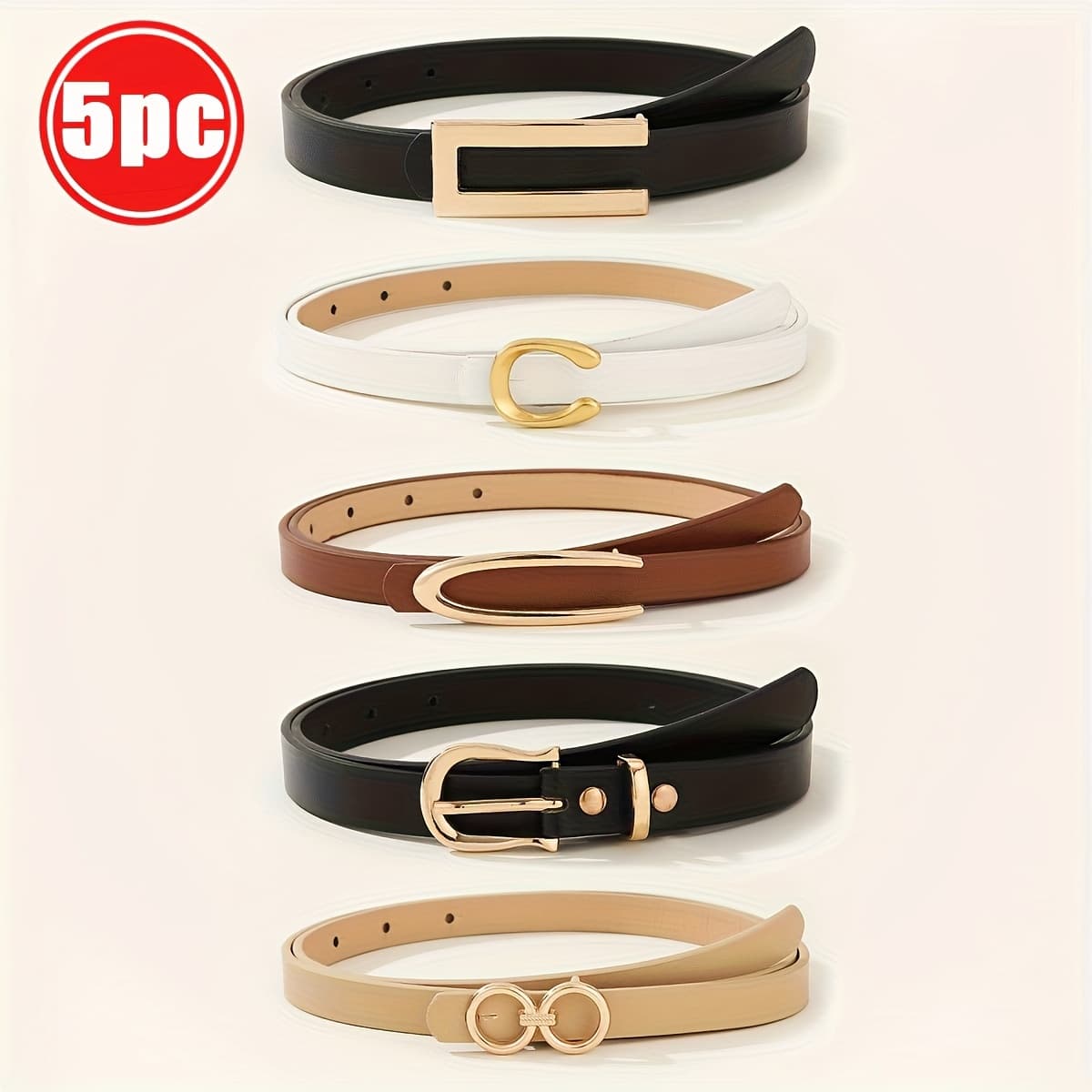 TEMU 5-pack Waist Seal Fashionable Belt For All , Versatile And Versatile In Combination, Holiday Belt, As A Gift