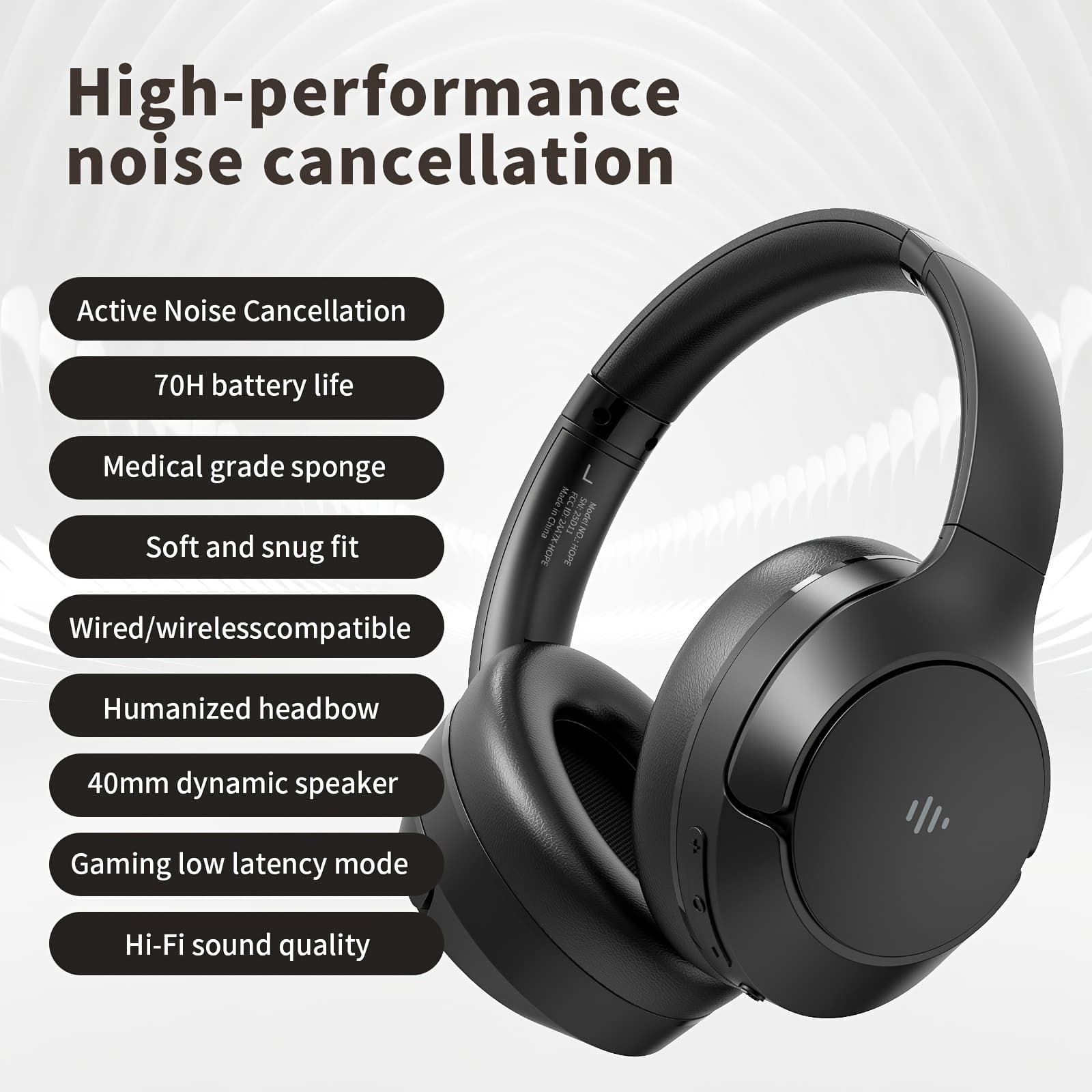 TEMU Active Noise Cancelling Wireless Earphones With Rich , Clear Calls, 70 Hours Of Playtime, , Black