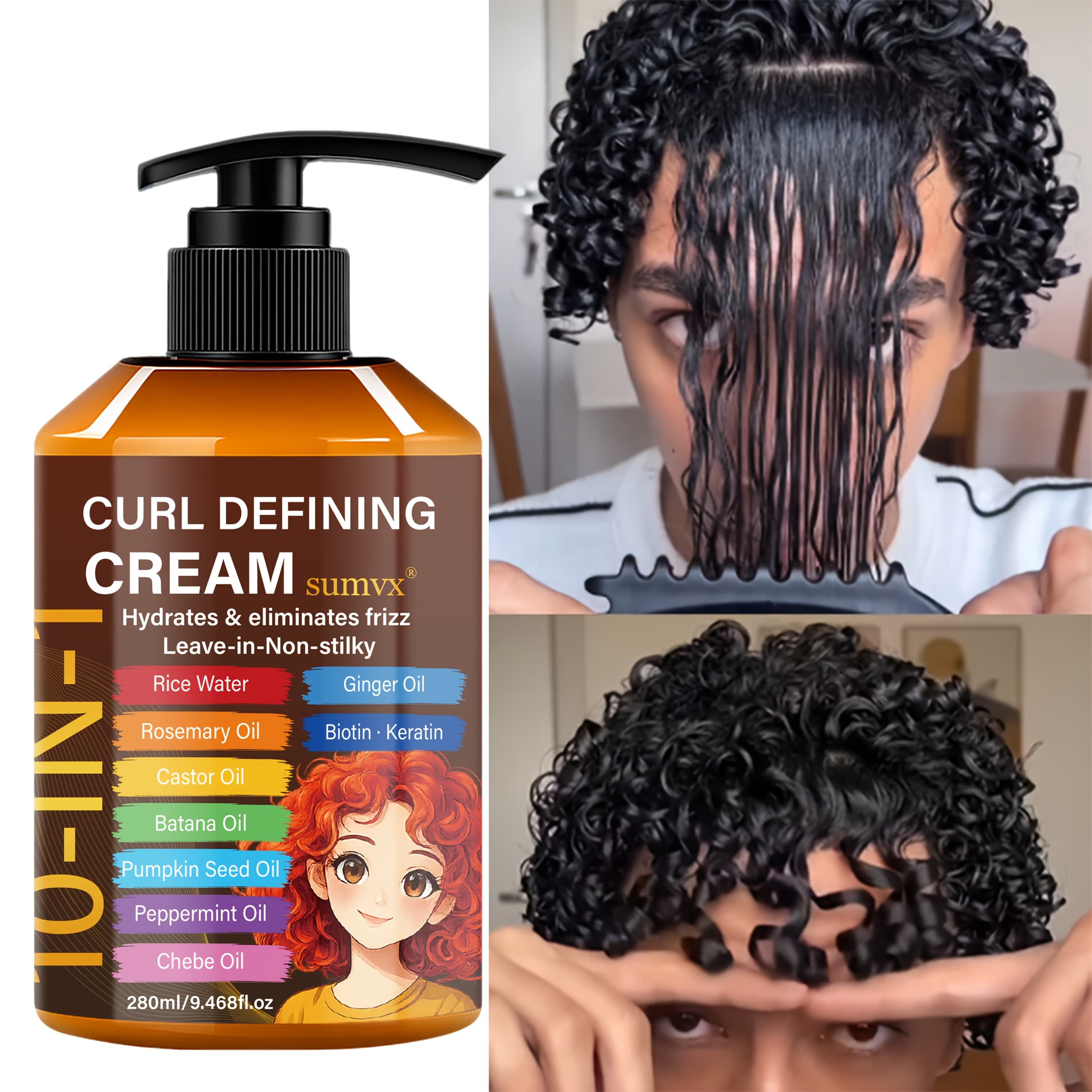 TEMU Upgraded 10-in-1 Adult Curling Cream, Argan, Castor, Batana, Pumpkin Seed, Rosemary Oils & Biotin Keratin + 10 . Long-lasting , Lightweight Non-greasy, Leave-.
