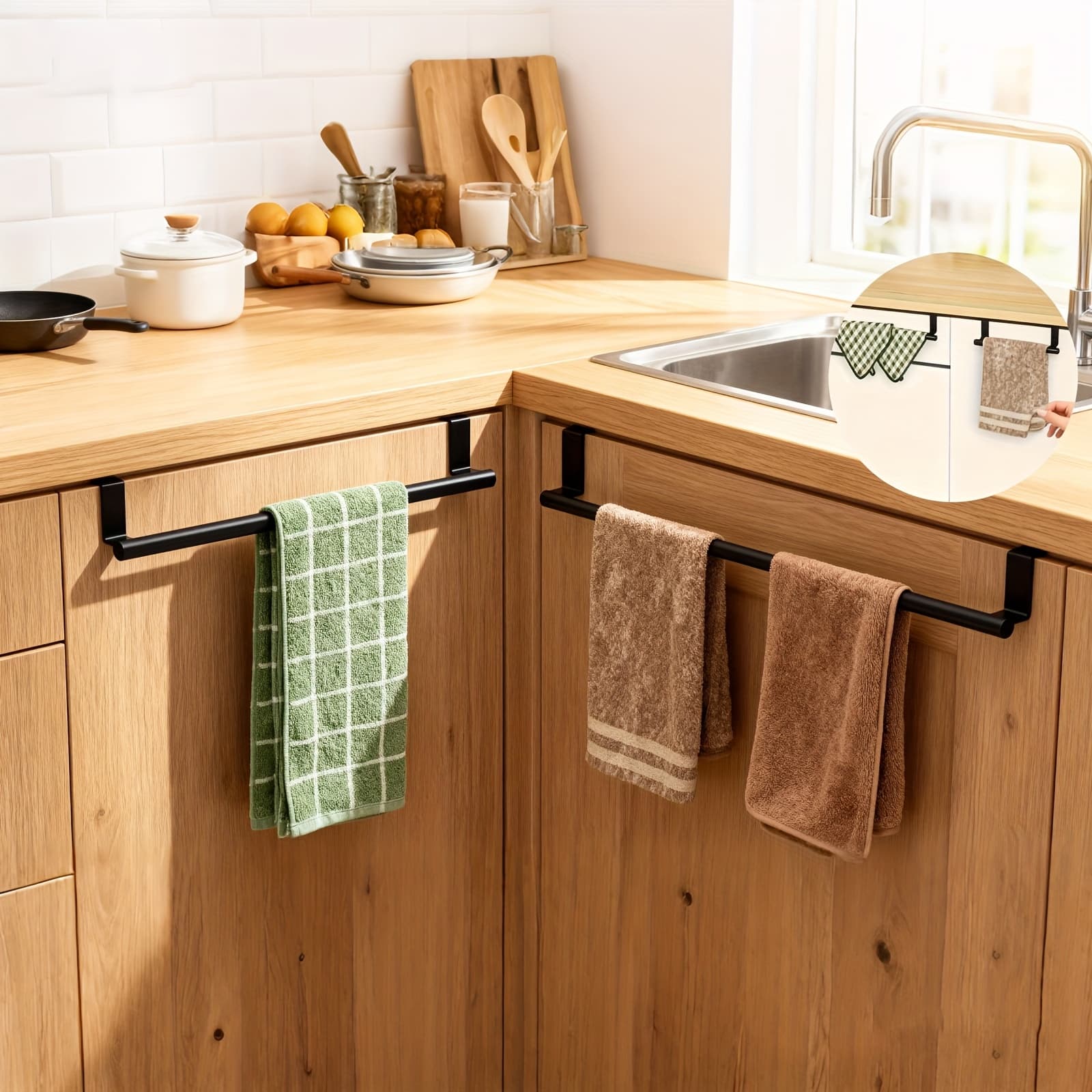 TEMU 1pc Punch-free Stainless Steel Heavy Duty Door Hanging Towel Rack, Space Saving Stick-on Installation, Durable And Rust-resistant, For Bathroom, Kitchen, Cabinets, Wardrobes, Hotels And Homes