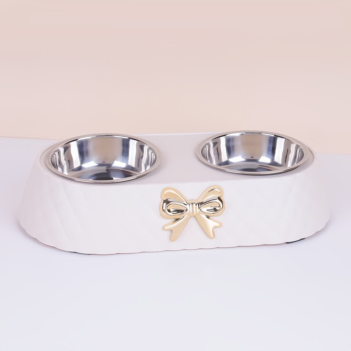 TEMU Cheese Bow Pet Bowl Dog Rice Bowl Stainless Steel Double Bowl Anti-tip And Non-slip Light