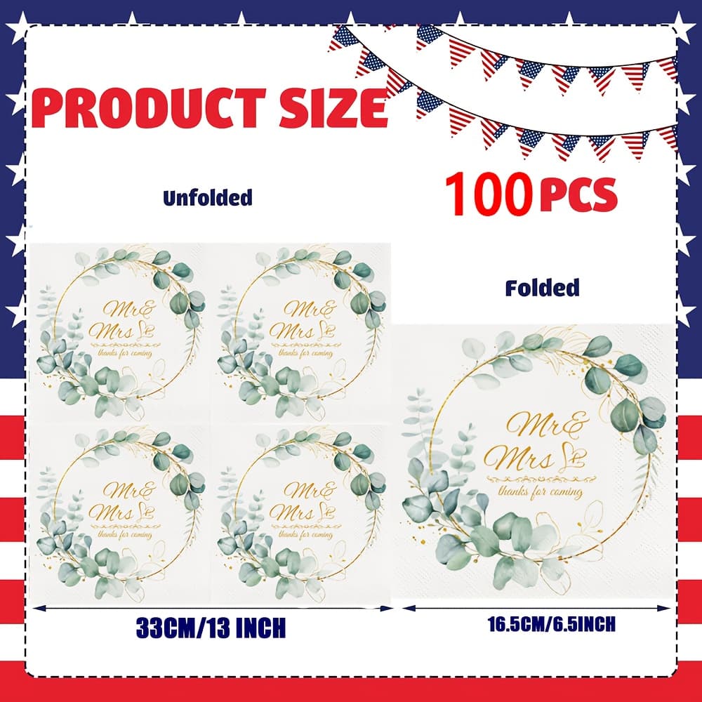 TEMU 100pcs Wedding Napkins Bridal Shower Napkins Reception Wedding Cocktail Napkins For Table Decorations Engagement Party Supplies Decorations And Wedding Shower