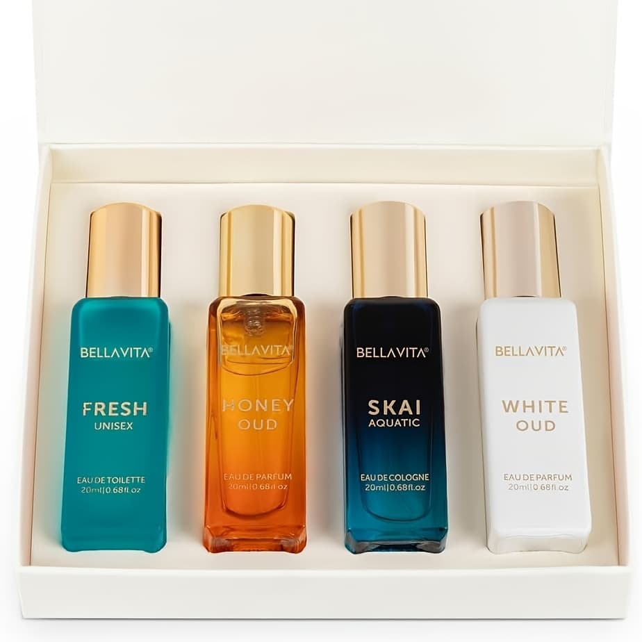 TEMU Luxury Unisex Cologne Gift Set (4x20ml) | Fragrances Includes Honey Oud, , Fresh & White Oud | Travel Size Mini Perfumes & Spicy Vanilla Perfume Oil | Unisex Perfume For
