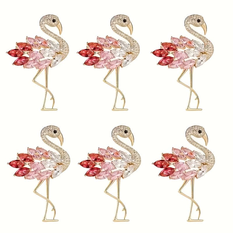 TEMU 6pcs Flamingo Wildlife Brooches Women's Elegant Enamel Bird Brooches Fashion Hat Bag Accessories Wedding Jewelry Gift Metal Material