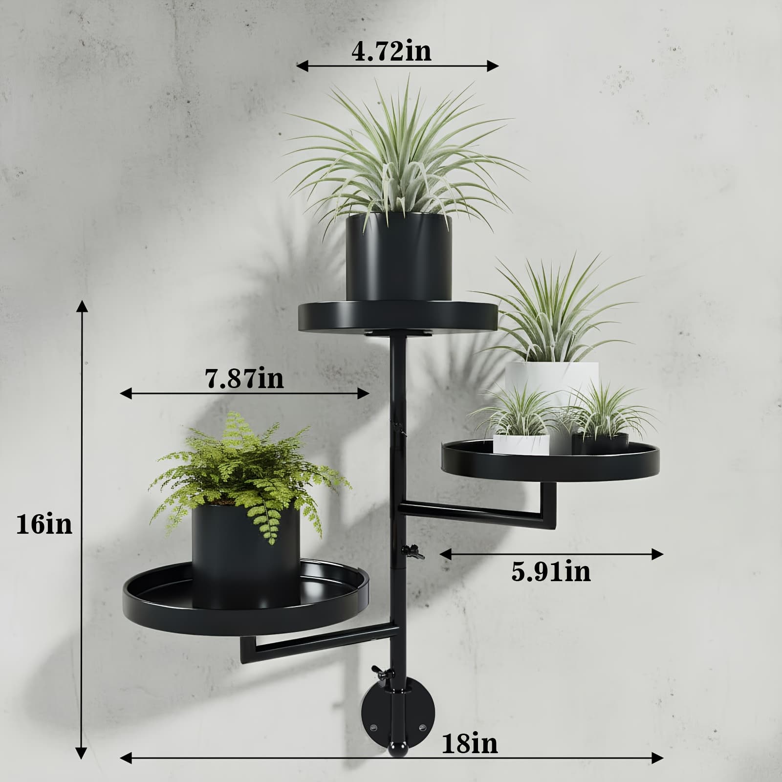 TEMU Wall Mounted Rotating Plant Rack, Rotatable Flowerpot Rack, Black Metal Plant Rack, 180 ° Rotating Design, Space Saving Indoor Plant Rack