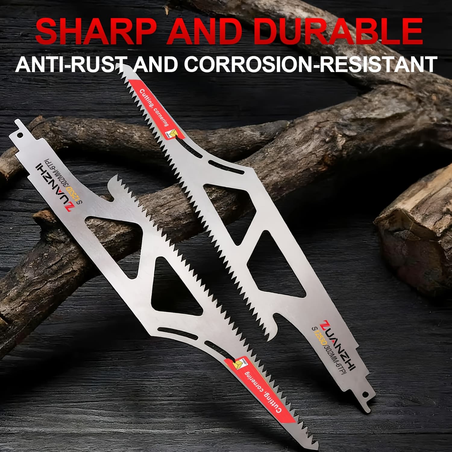 TEMU Set Of 2 S1253d Reciprocating Saw Blades, Each 12 Inches Long With 6 Teeth Per Inch, Designed For Cutting Wet Wood Logs And Pvc Pipes, Featuring Angled Teeth For Pruning