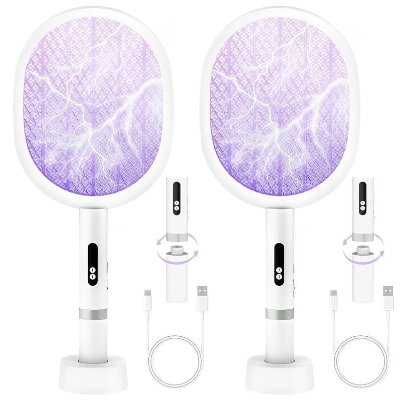 TEMU Palone 2-pack Electric Bug Zapper Racket - Type-c Rechargeable, 3-layer Safety Mesh Fly Swatter For Indoor/outdoor, Patio, Camping (epa Certified)