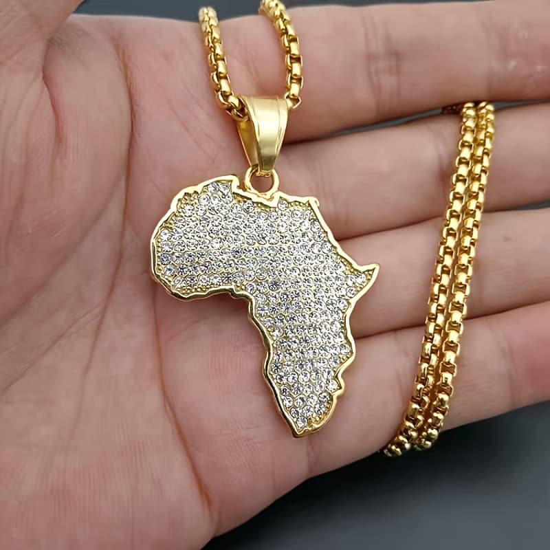 TEMU 1pc Synthetic Africa Map Pendant Necklace With Cube For Men's Hip Hop Style Motorcycle Jewelry Gift