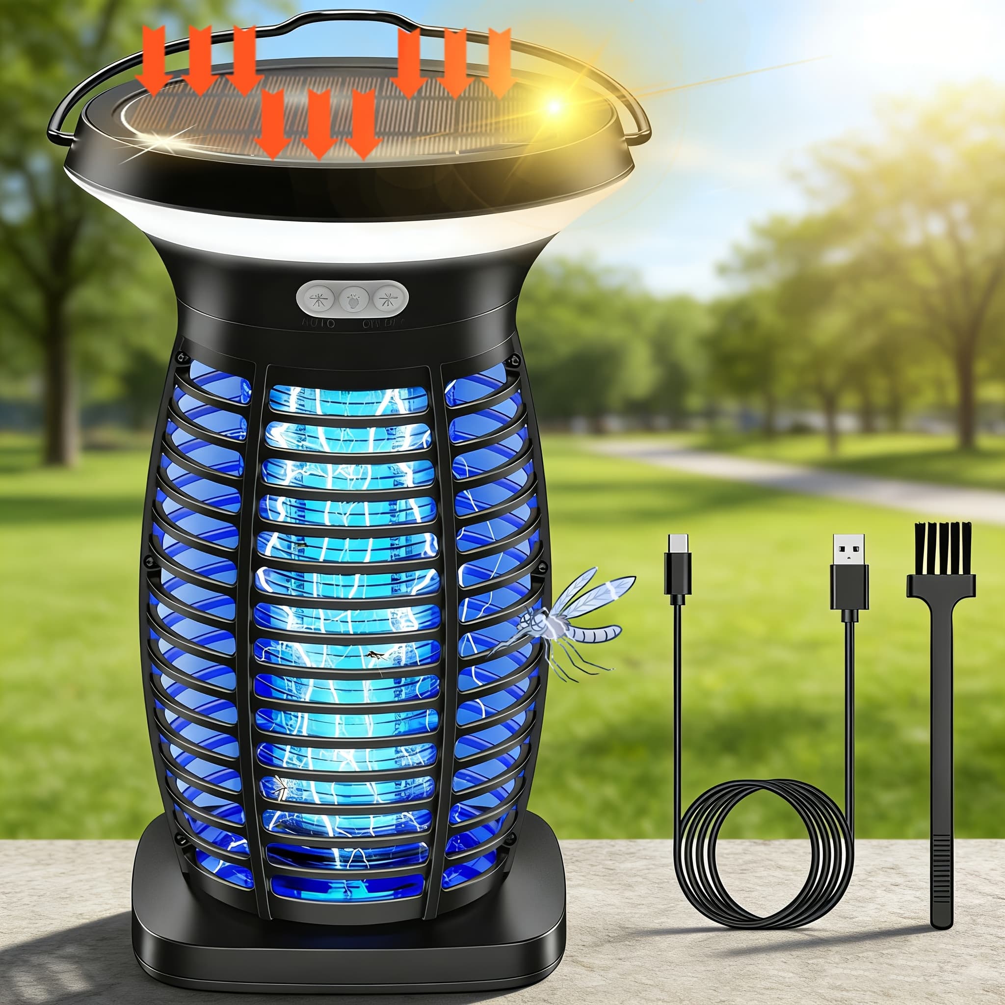 TEMU 2-in-1 Solar Repellent Light, Solar Repellent Light With Led Lighting, Ip45 Waterproof Repellent Light, Pest Control, Usb Rechargeable, Hangable, Ideal For Homes, Patios, Backyards, And Camping