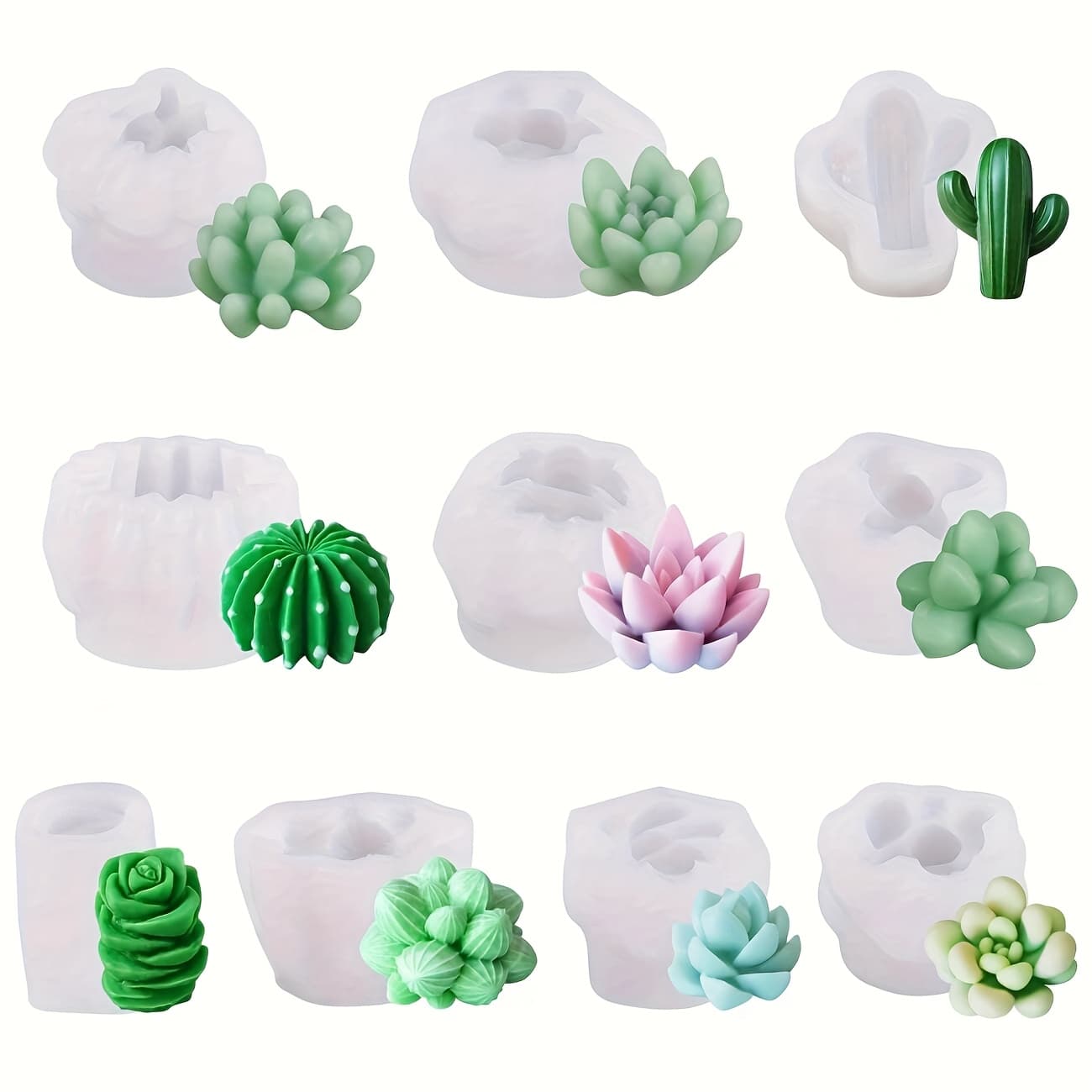 TEMU 10pcs Silicone Mold Set For Diy Candle Making, Succulent And Cactus Pot Epoxy Resin Crafts, Round Plant-themed Silicone Molds For Resin Art And Decorations