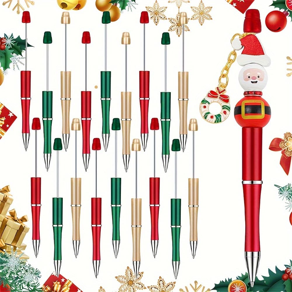 TEMU 18pcs Christmas Red Green Golden Beadable Pens, Christmas Beaded Ballpoint Pens Ink Crafting Christmas Pen For Making Christmas Gift