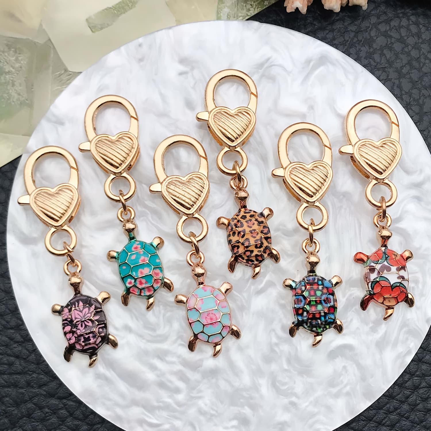 TEMU Set Of 6 Vibrant Enamel Keychains Featuring Sea Turtles, Made Of Alloy, Perfect For Car Keys, Backpacks, And Wallets