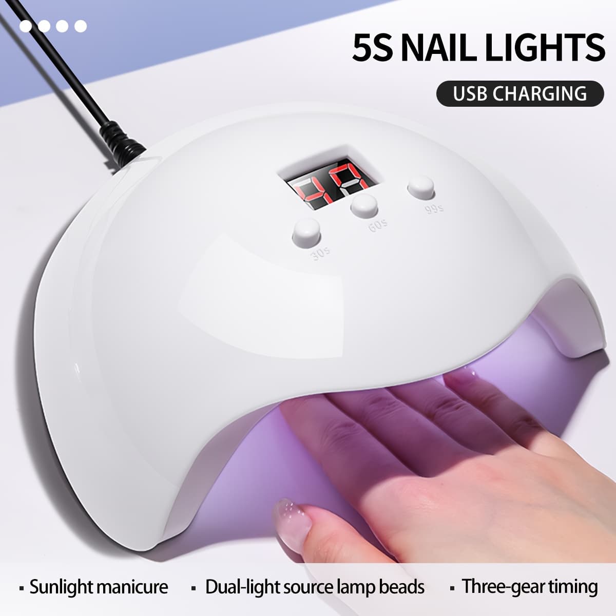 TEMU 1pc Of White Led Nail Lamp Featuring 12 Lamp Beads, Designed For Gel Polish, With 3 Timer Settings, Ideal For Home Nail Salons