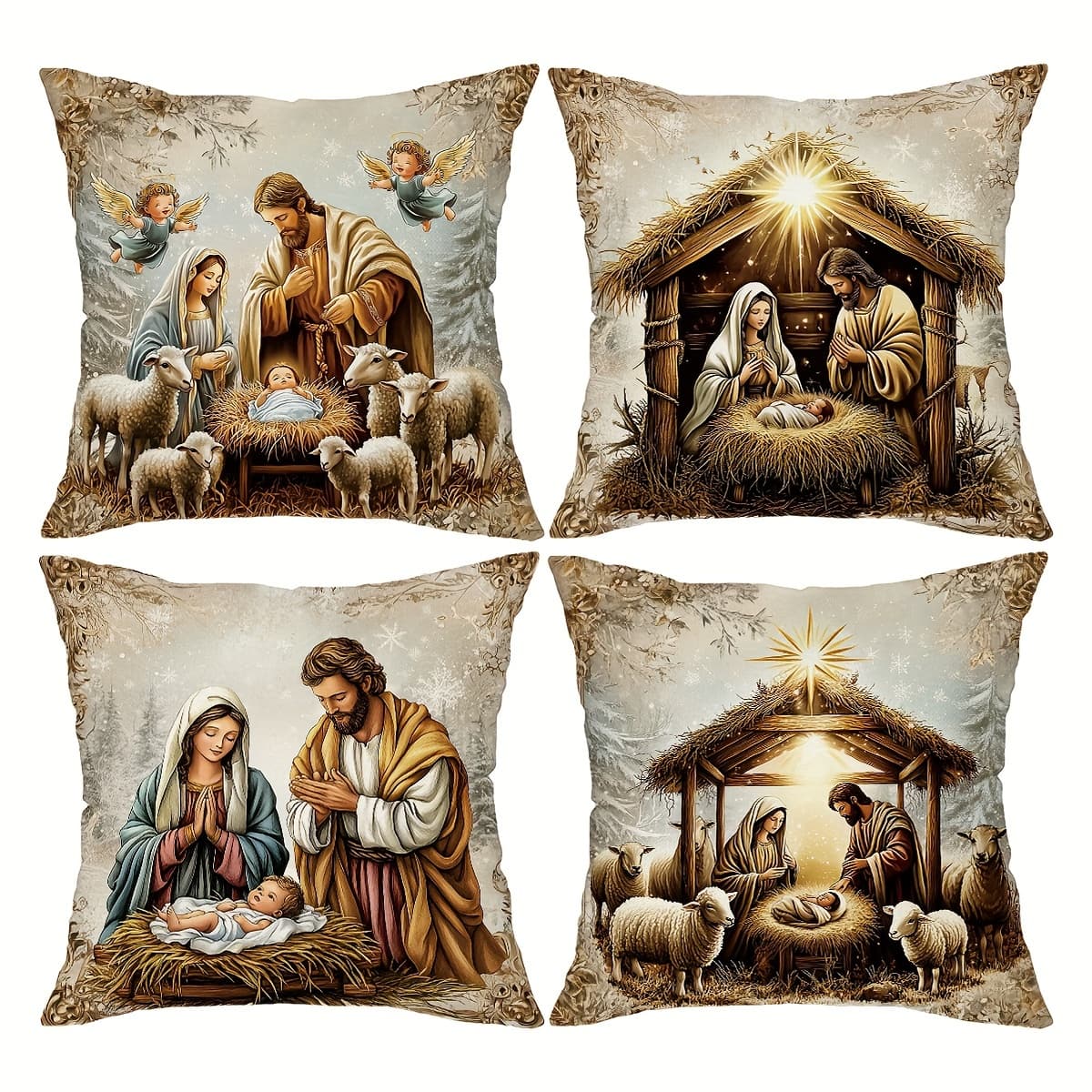 TEMU 4pcs, Christmas Pillowcase, Christmas Decorative Cushion Cover, 18 Inches *18 Inches, Farmhouse Winter Decoration, Suitable For Sofa, Living Room, Bedroom (no Pillow)