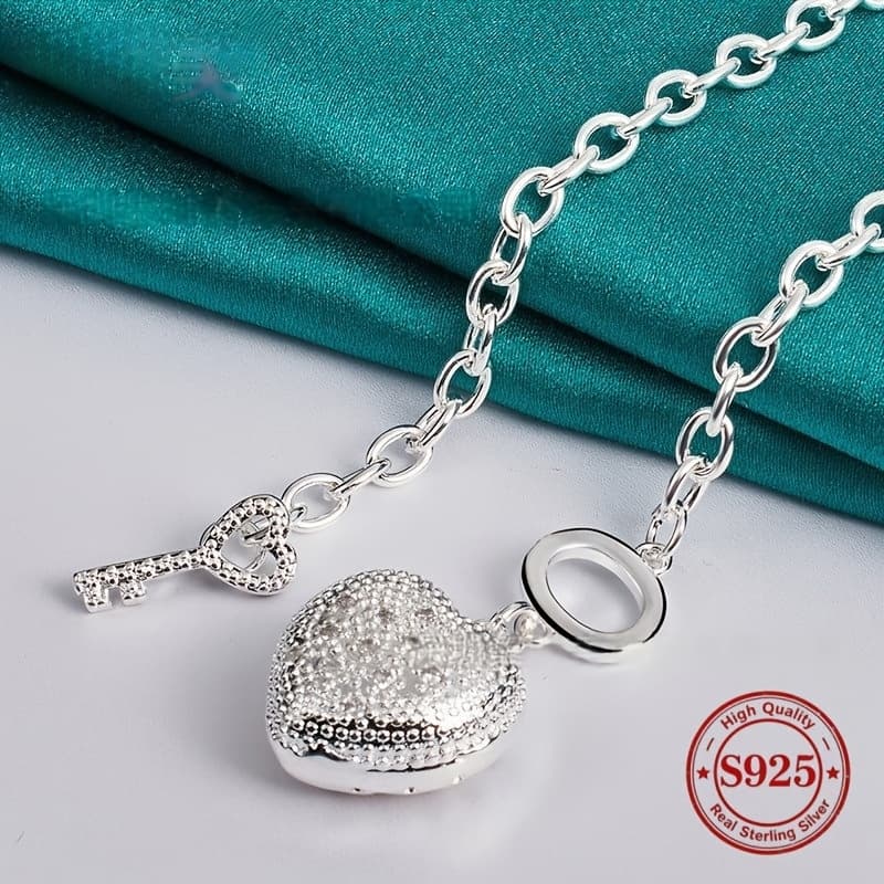 TEMU 925 Sterling Silvery Love Necklace, Designed By An Independent Studio, Exquisite Silvery Jewelry, Perfect Anniversary Gift, Suitable For Couples, , Hypoallergenic, 0.9 Ounces, For Teenager