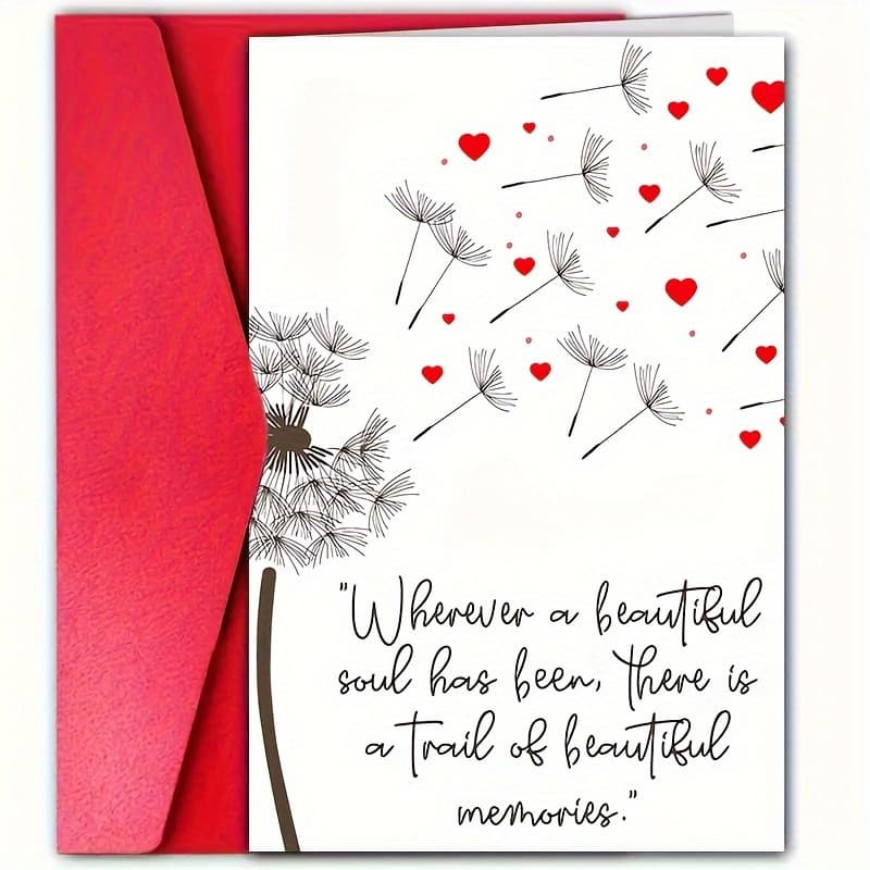 TEMU A Dandelion Sympathy Card With An Envelope - Condolences, Suitable For Any Occasion, Featuring An Elegant Black And With A Red Heart, Sympathy Card