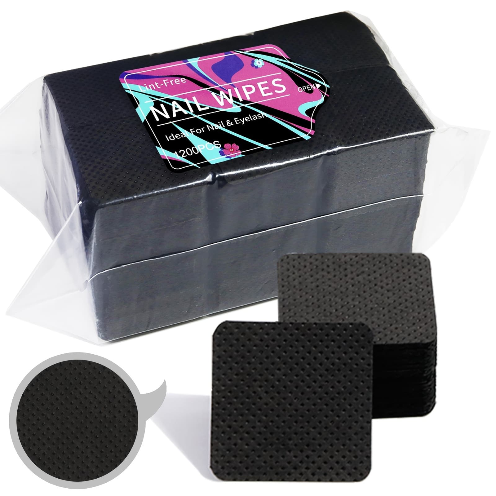 TEMU 1200pcs Black Nail Polish Remover Wipes Nail Cleaning Pads, Non Woven Nail Pads For Women