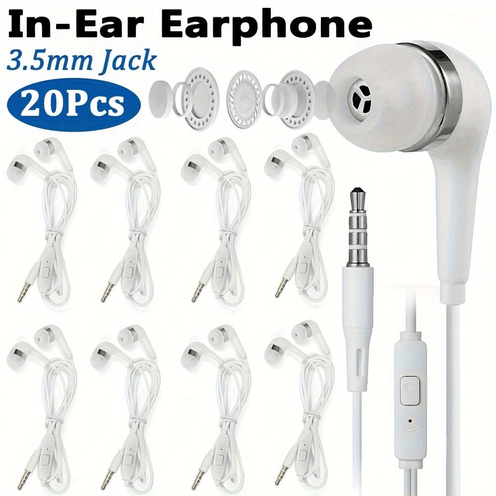 TEMU 20pcs In-ear Headphones 3.5mm Plug Call Noise Reduction, High-definition Microphone Volume Control. Stereo Earbud For Smartphones, Tablets, Gaming, Music, Calls, Karaoke