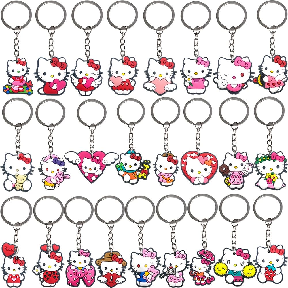 TEMU 2d Flat, 25pcs Hello Kitty, Pvc Keychains, Keychains Wholesale Souvenir Gifts 2d Handbag Car Pendant