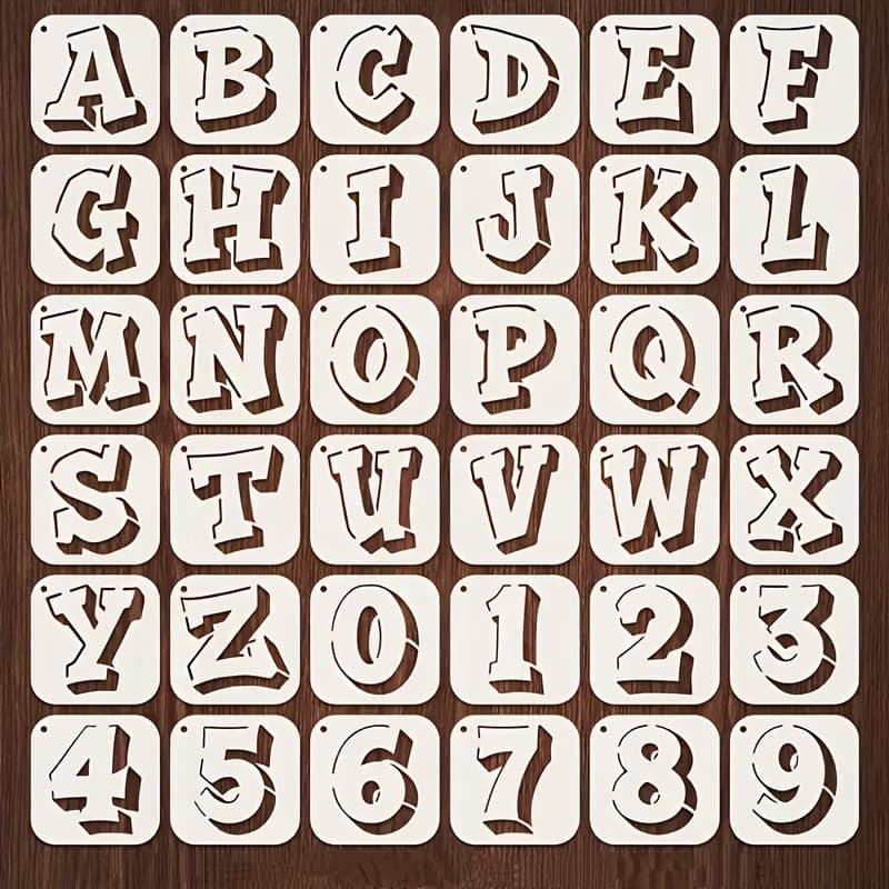 TEMU 36 Graffiti Letters And Numbers Stencils | 3.94x3.94 Inch Reusable Craft Templates For Wall Painting, Furniture, Tiles, Fabric, Doors And Windows | Made Of Plastic