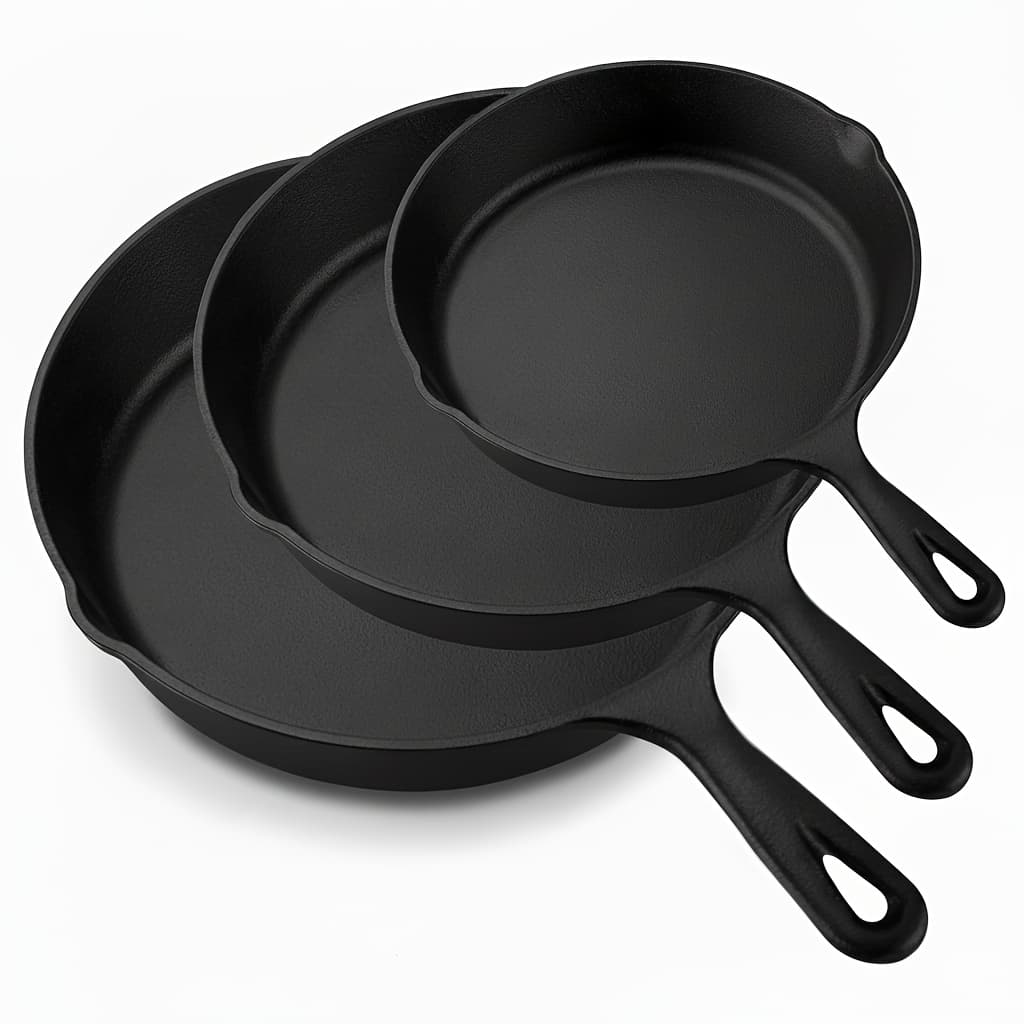 TEMU 3pcs Cast Iron Set (6/8/10 Inch) | Seasoning, No Chemical Coating | Oven & Grill Safe For Steak, & Campfire Cooking | -grade Sand Casting
