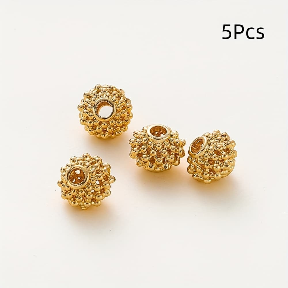 TEMU 5pcs Rhodium/14k/18k Golden Plated Brass Beads Hollow Out Beads Spacer Beads Diy Bracelet Necklace Beads Jewelry Making Accessories
