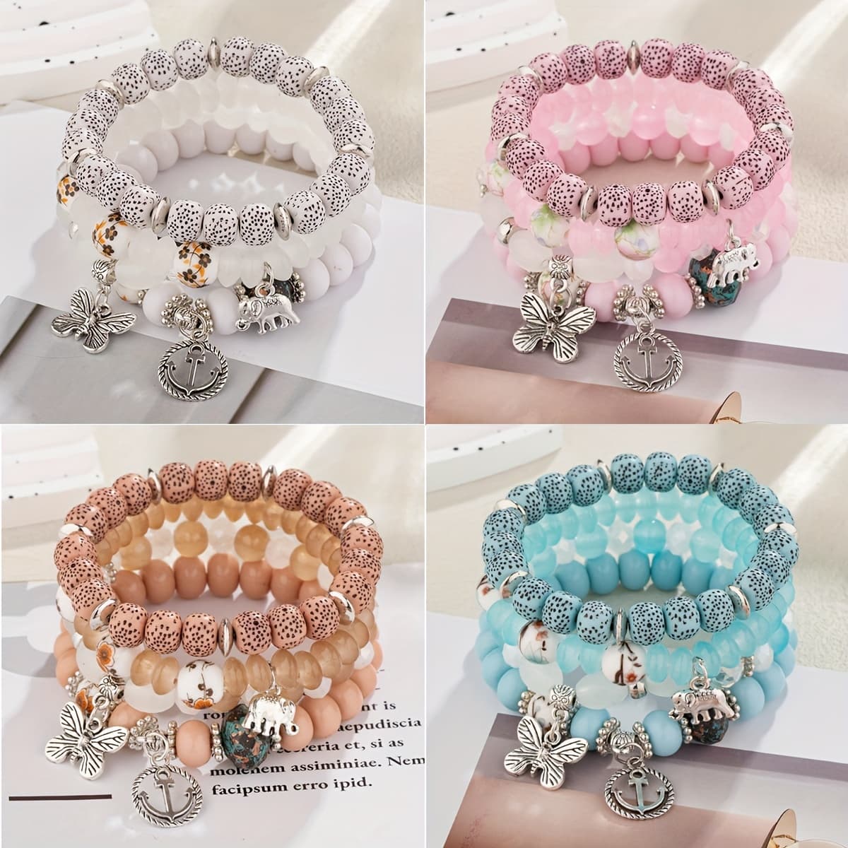 TEMU 12pcs/16pcs Bohemian Chinese Style Beaded Bracelet Set With Elephant, Anchor, And Pendants - Stretchable And Stackable Unisex Bracelets For Women And, Christmas Holiday Jewelry Gift