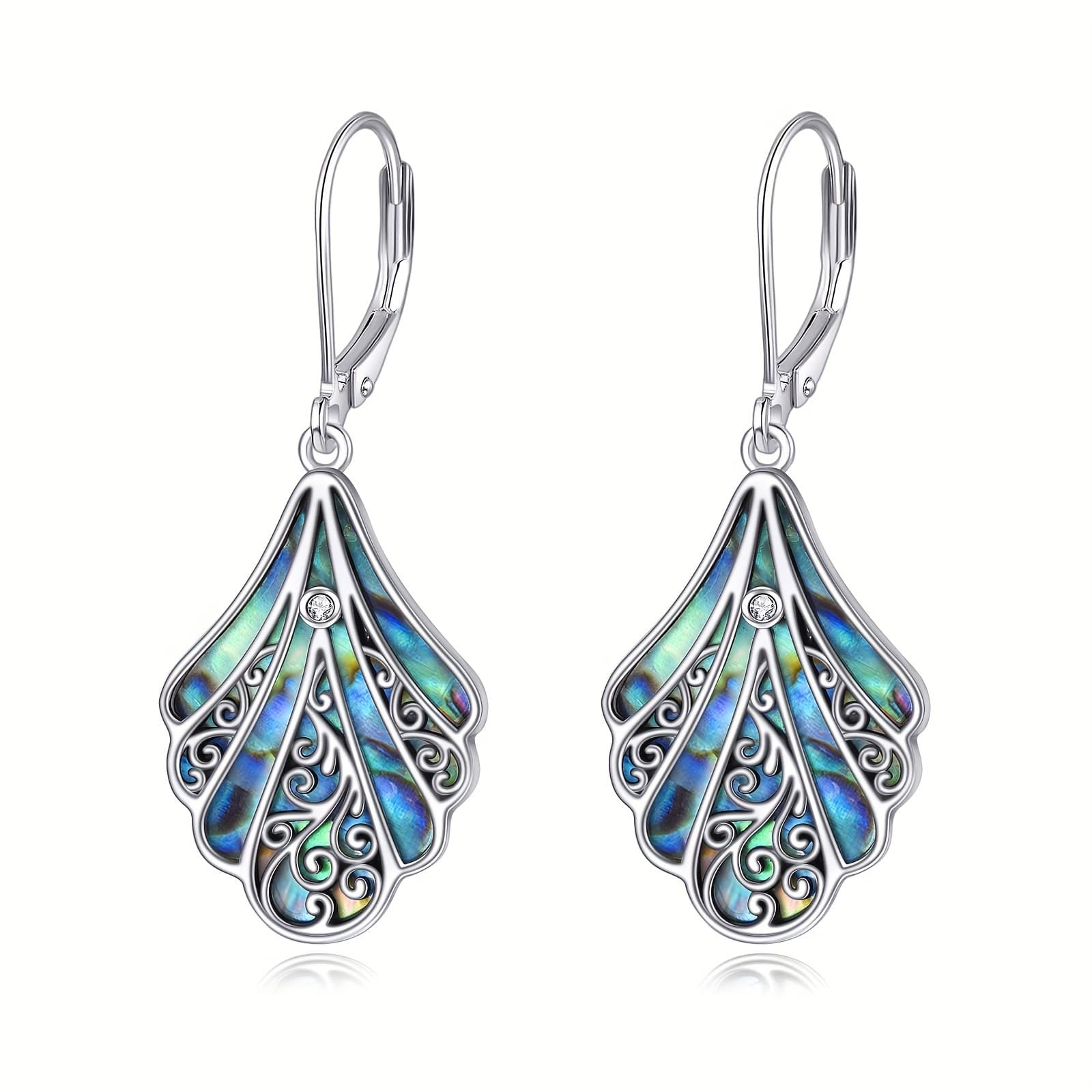 TEMU 925 Sterling Silver Abalone Shell Hanging Earrings, Women's Hollow Bohemian Earrings, Jewelry Gift