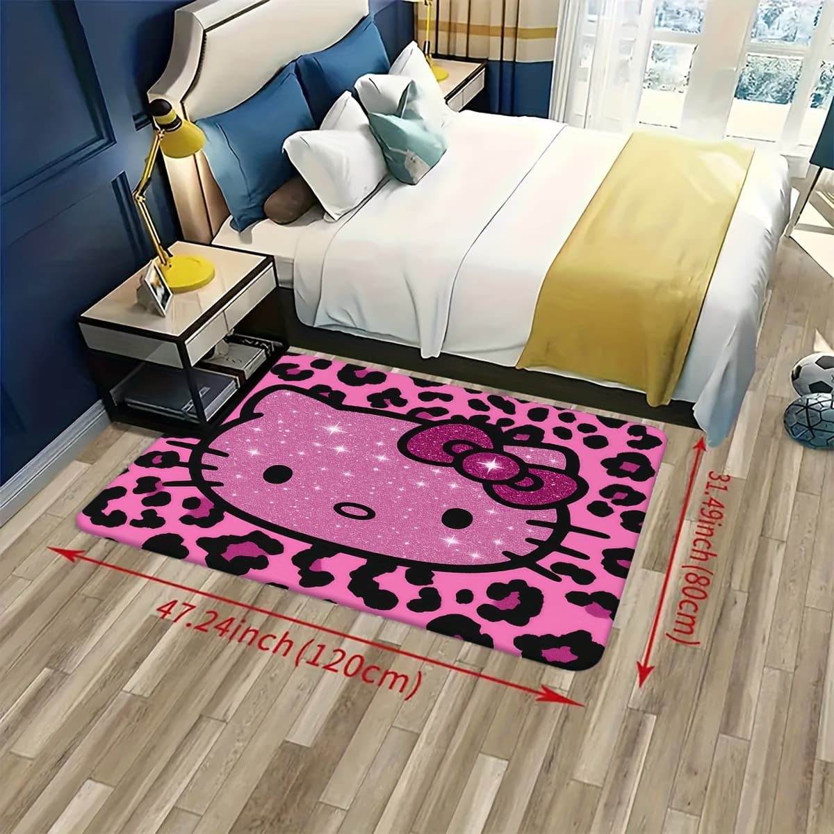 TEMU 1pc Hello Kitty Print Christmas Floor Mat | Sparkle Pattern, Polyester, Hand Wash Only, Rectangle Shape, 408 G/m², For Living Room, Entryway, And Bedroom Decorative Use