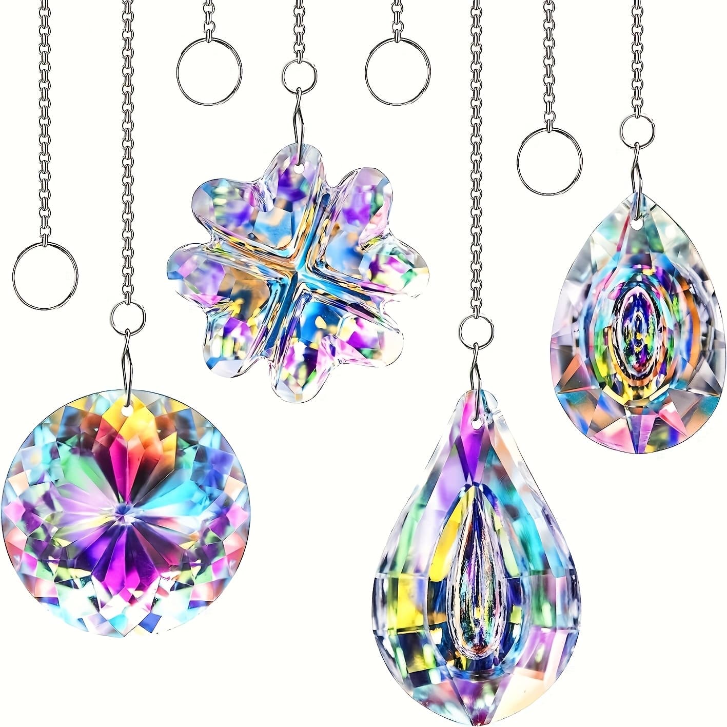 TEMU 4pcs K9 Crystal Pendant Prism Sun Catcher Window Hanging Light Catcher Crystal Engraved Prism Rainbow Pendant, Suitable For Fan Home Decoration Valentine's Day Christmas Gift