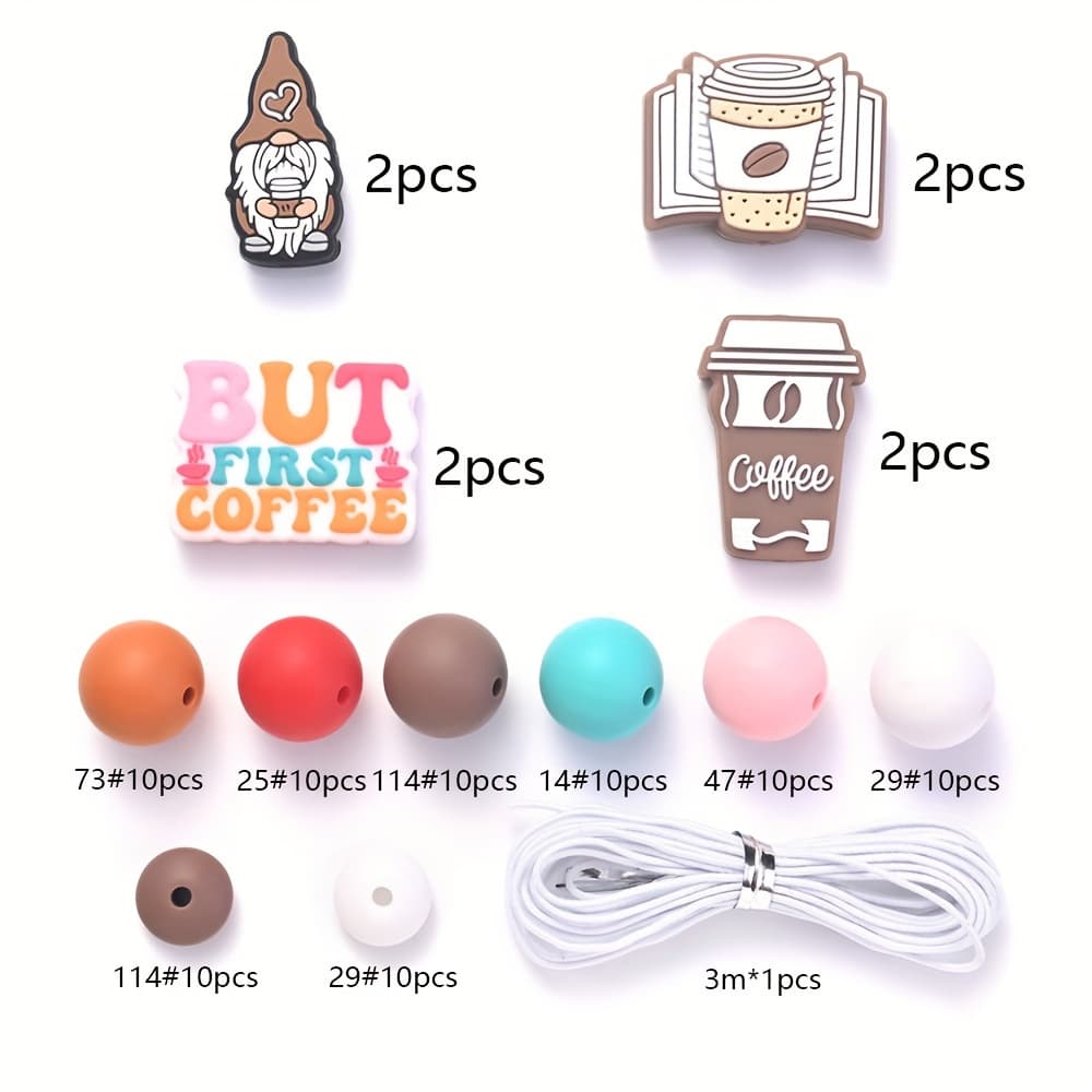 TEMU 88pcs/set Coffee Series Silicone Beads Flat Round Silicone Spacer Beads With Elastic Rope For Jewelry Making Necklace Bracelet Diy Pen Keychain Craft Ornament Supplies