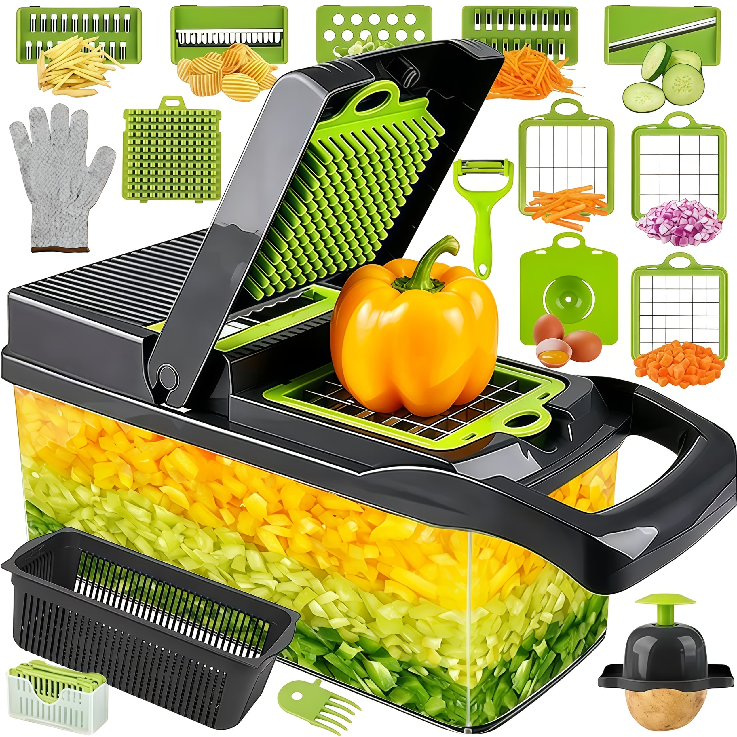 TEMU Food Chopper, Vegetable Chopper, Vegetable Slicer, 18-in-1/9-in-1, 8 Stainless Steel , Food-grade, Easy To Store, For Onions, Carrots, , Kitchen Gift