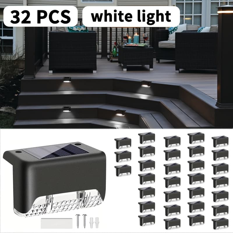 TEMU 32pcs Of Solar Deck Lights, Solar Walkway Lights, Outdoor Ip44 Waterproof Led Solar Path Lights, Suitable For Deck Fence Railing Garden Balcony Stairs Courtyard, ,, Solar Outdoor Lights