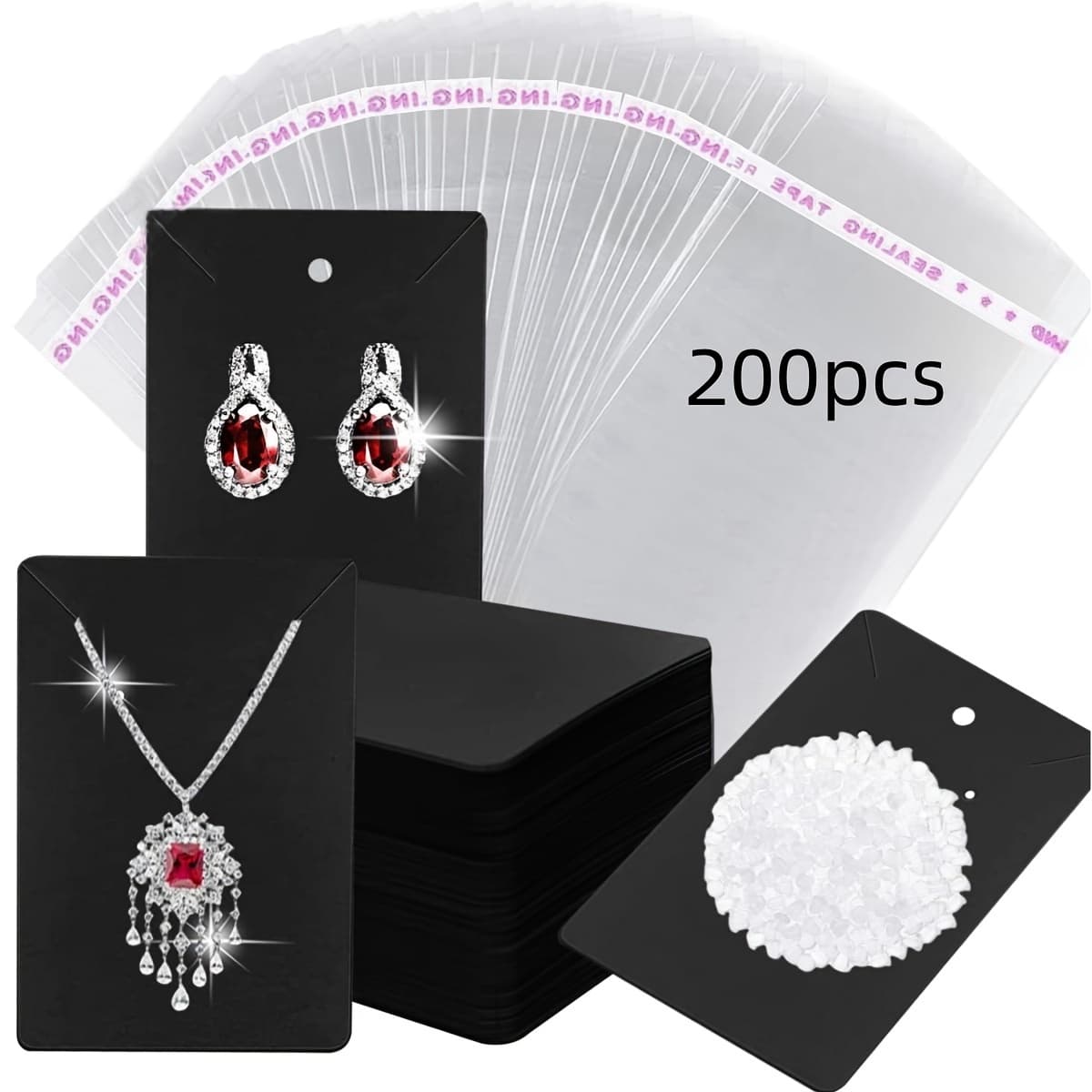 TEMU 200-piece Earring Card Kit, Includes 50 Earring Display Cards With Stands, 50 Self-sealing Bags, And 100 Backs For Earrings Necklace Jewelry Display (50+50)