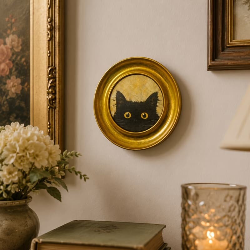 TEMU 1pc Mysterious Vintage Retro Gothic Black Cat Wall Art, Lover, Gothic Style Decorative Metal Frame Painting, Witchcore, Aesthetic Wall Hanging, Halloween And Dark Academia Must-have