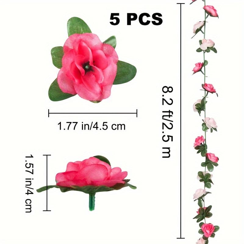 TEMU 5pcs Flower Garland Artificial Flowers, 6.5fthanging Fake Rose Vine For Room Wall Decor Wedding Arch Garden Background Spring Decor (pink)