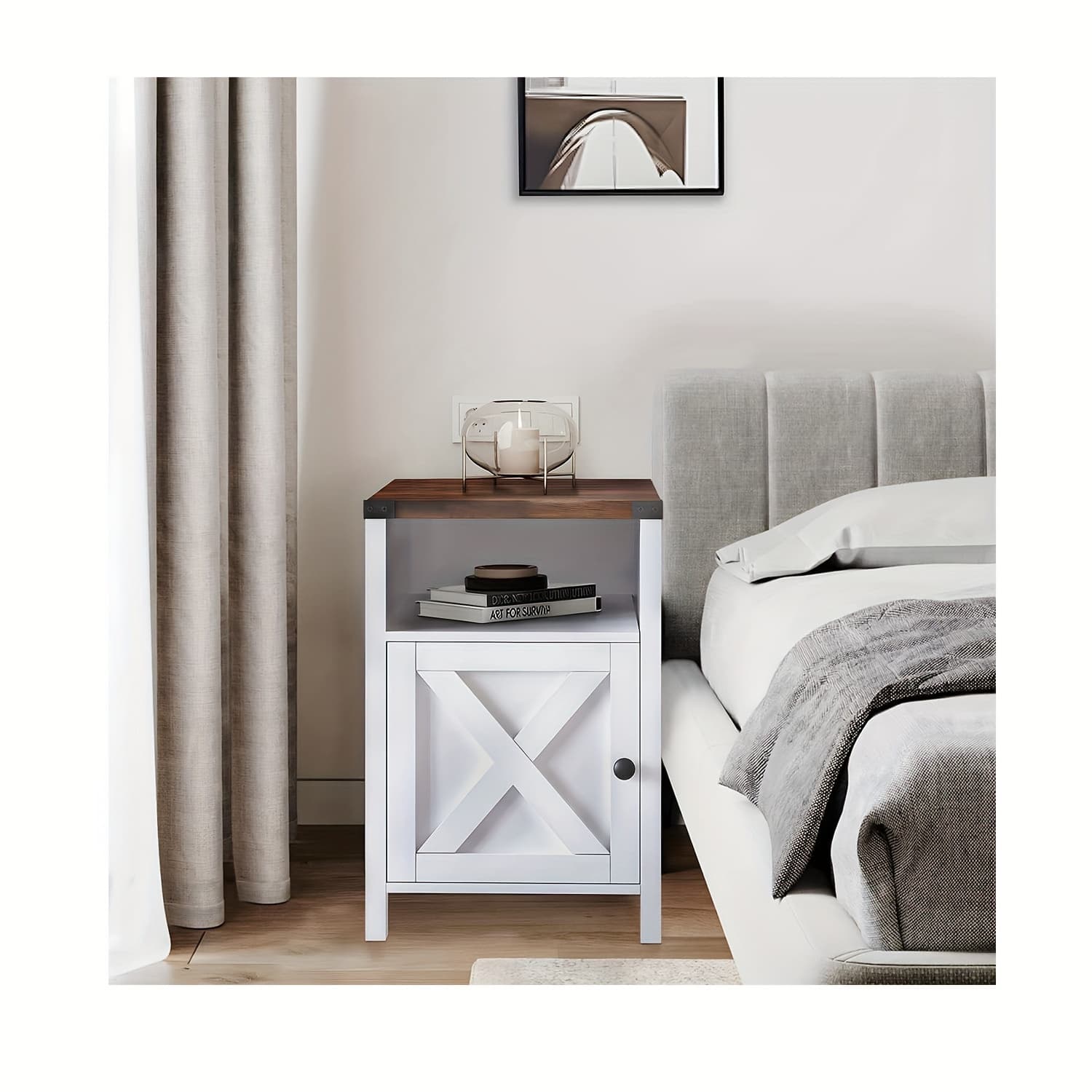 TEMU Farmhouse Set Of 2, Wooden End Table With X Barn Door And Open Shelf, Bedside Table Set Of 2, Industrial Side Table For Bedroom, Living Room, Office