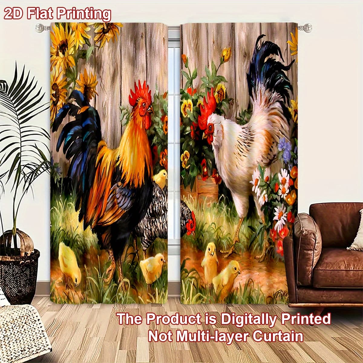 TEMU 2d Flat - 2d Flat - 2pcs/set 2d Flat Printing Pattern Door Curtains Cartoon Curtains Light And Feel For Cozy Bedroom Chic Office Stylish Kitchen Living Room And Study