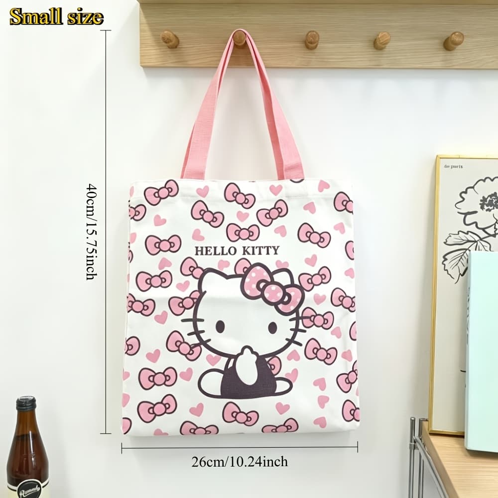TEMU Hello Kitty Tote Bag - Durable Canvas Handbag - 27cm/10.63 X 27cm/10.63inch - Pink Hello Kitty Bow And , Ideal For Outfit Additions, High Aesthetic Photography Prop, Sturdy Handle Construction