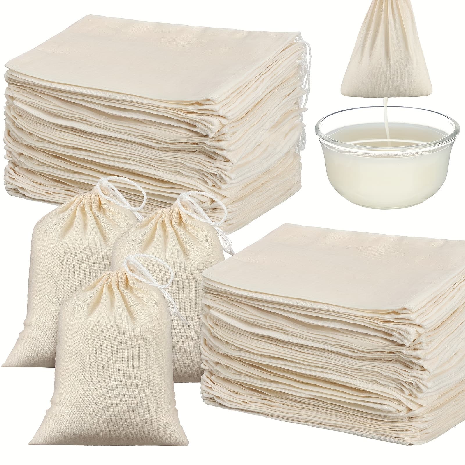 TEMU 100pcs Cheesecloth Bags For Straining Reusable Tea Filter Muslin Bags Cold Brew Milk Tea Filter Strainer Cheese Clothes Cheese Clothbags For Office Kitchen Cooking (4 X 6 Inch)