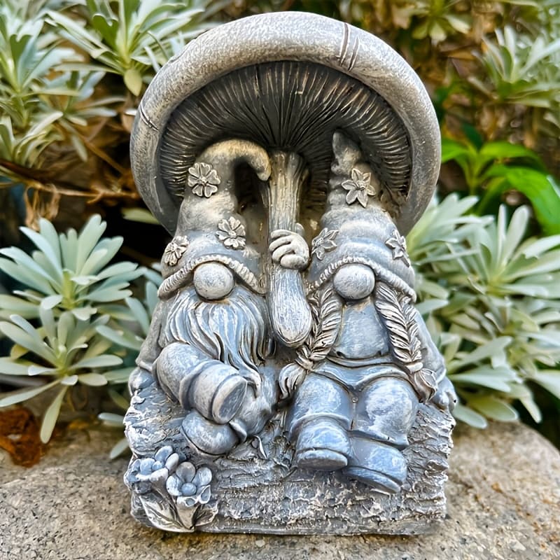 TEMU Garden Gnome Couple Statue Romantic Resin Gnomes Sitting Under Mushroom Whimsical Outdoor Figurine For Patio, Lawn, Yard, Fairy Garden Decor Cute Gnome Ornament Gift For Couples