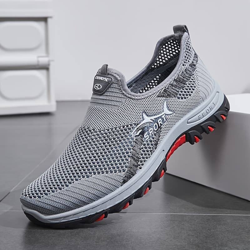 TEMU Men's Breathable Mesh Sports Sneakers, Easy-wear Slip-on Shoes With Monochrome Fabric Upper, Rubber Sole, Round Toe Design, Low-top Casual Athletic Footwear For Spring And Summer