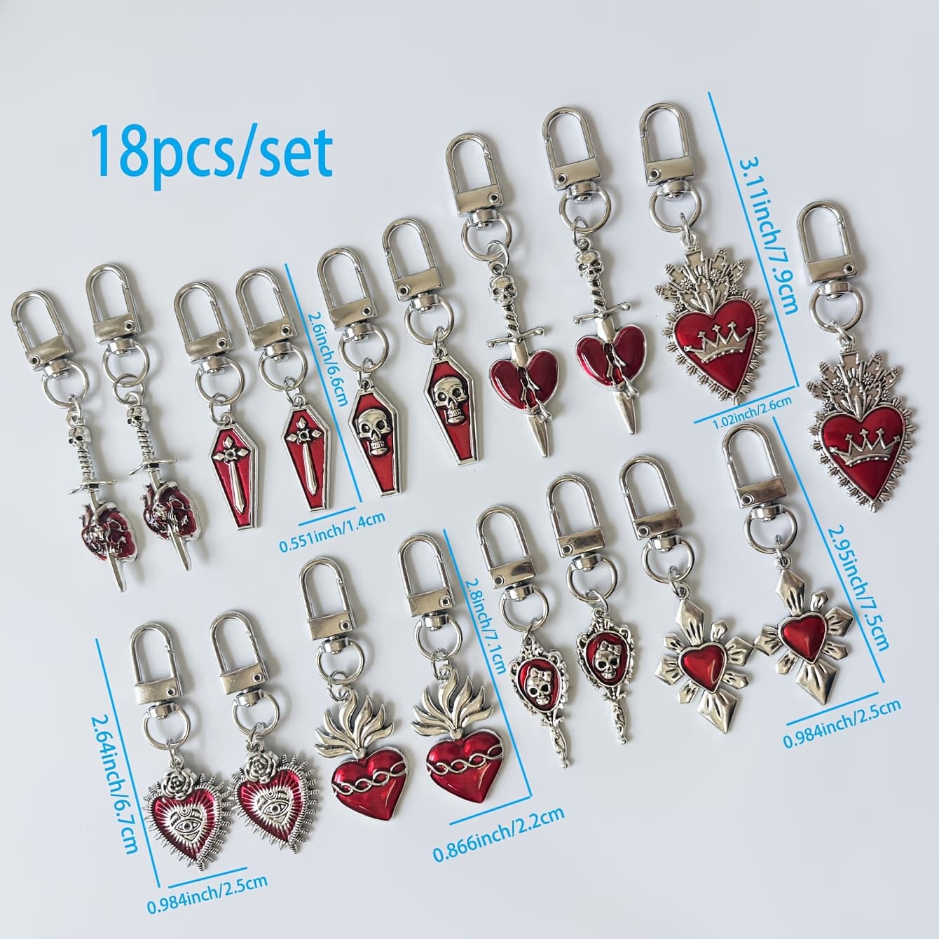 TEMU 18 Gothic Dark Keychains - Halloween Keychains, Skull, Cross Keychains, Suitable For Handbag Charms, Car Key Decorations, Backpack Charms, Suitable For Halloween Party Gifts