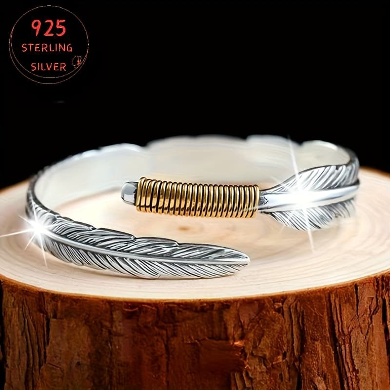 TEMU 925 Silver Low Allergy Fashion Open Bracelet, Women's Vintage Leaf Bracelet, Small Design, High-end Bracelet, Gift For Couples, , Daily Wedding Banquet, Beach Vacation, Thanksgiving, Christmas