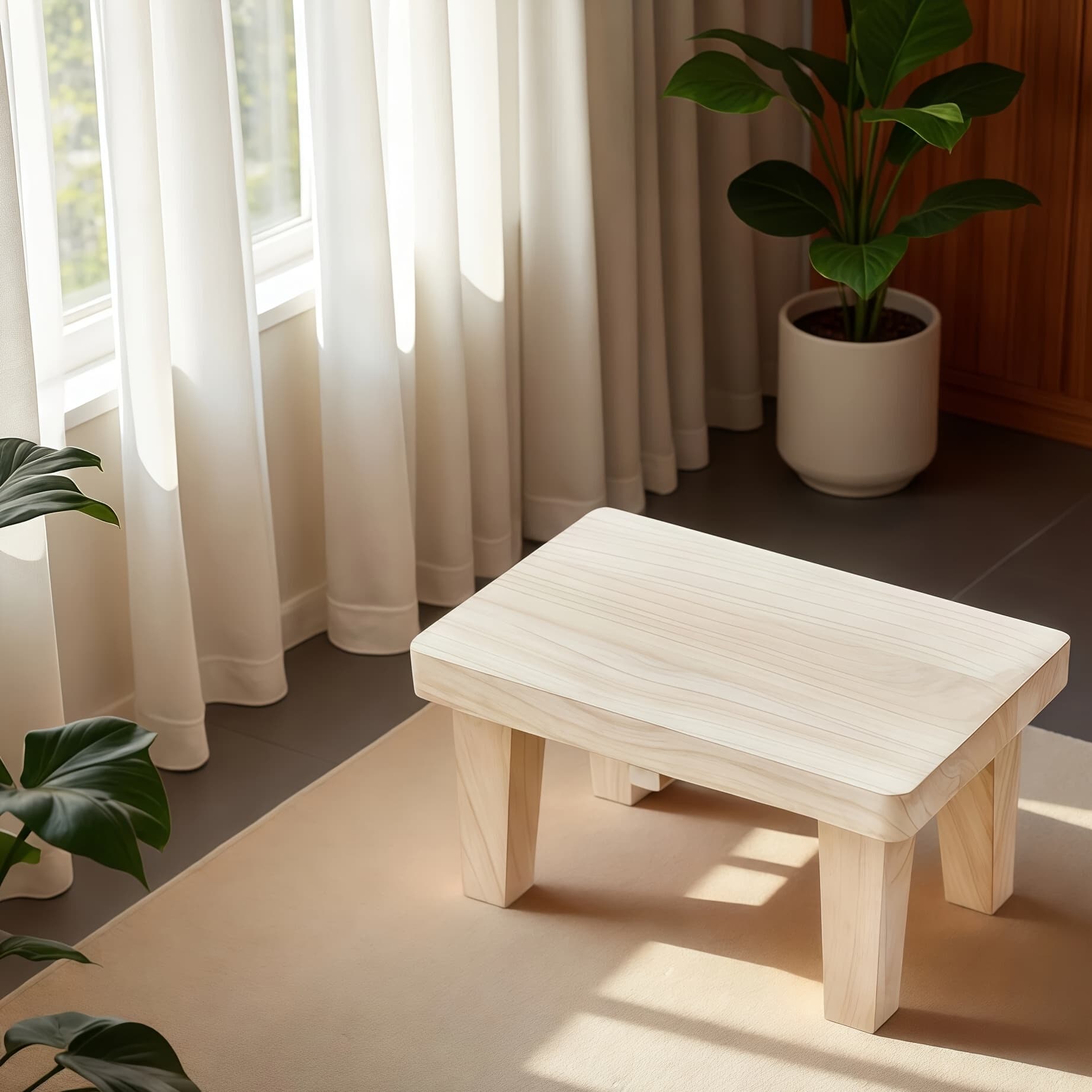TEMU 1pc Solid Wood Japanese- Stool - Wood Low Seat Chair, No Cushion, Square Base Footrest For /outdoor Use, Living Room, Bedroom,, Entryway, Japanese Tatami Stool, Easy-clean Furniture