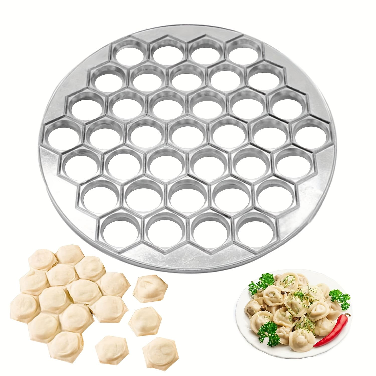 TEMU 1pc Dumpling Maker Mold, 9.84in Round Diy Manual Ravioli Mold, Kitchen Baking Tools For Homemade Dumplings With 37 Hexagonal Cavities, Food-safe, Dumpling Maker Press