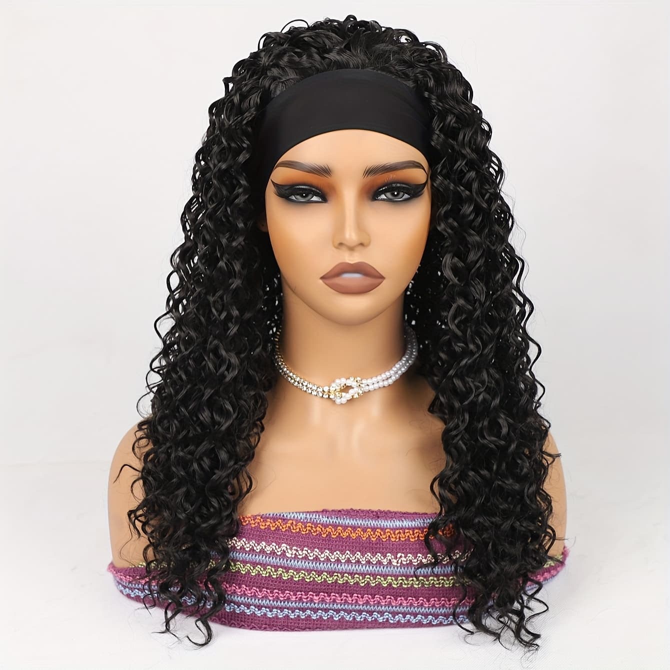 TEMU 1pc Glueless 180% Density Curly Wave Synthetic Half Wig With Elastic & Attached Headbands - High-temperature Fiber, Look Instant Hair For , Daily Use, No Glue Required, Comfortable Wear